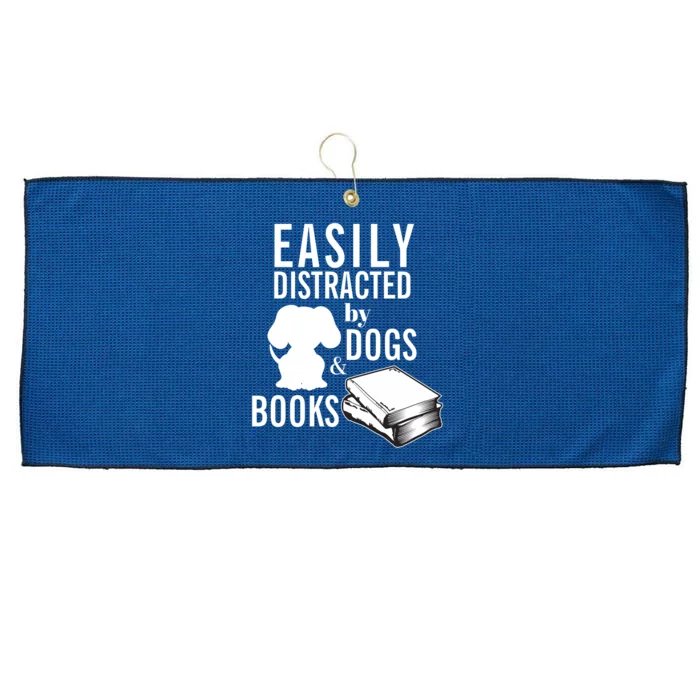 Library Themed Easily Distracted By Books And Dogs Gift Large Microfiber Waffle Golf Towel