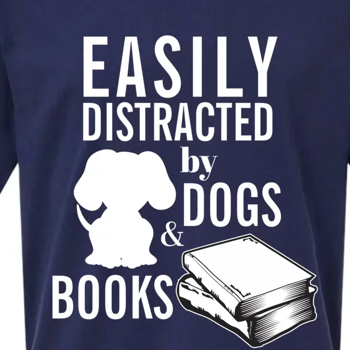 Library Themed Easily Distracted By Books And Dogs Gift Sueded Cloud Jersey T-Shirt