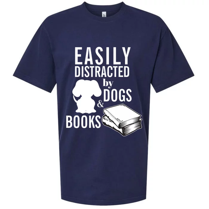 Library Themed Easily Distracted By Books And Dogs Gift Sueded Cloud Jersey T-Shirt