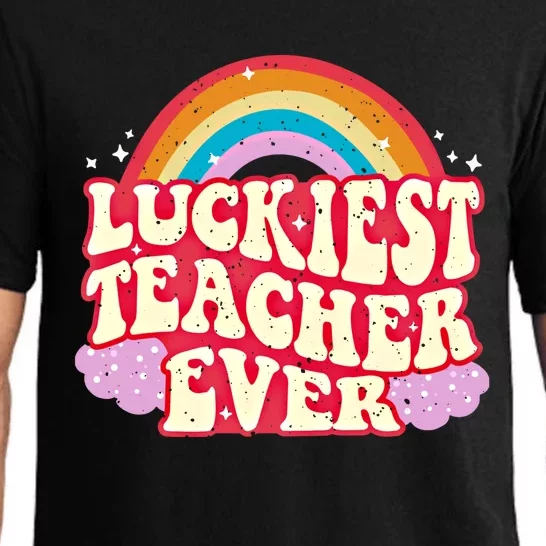 Luckiest Teacher Ever Retro St Patricks Day Lucky Rainbow Great Gift Pajama Set