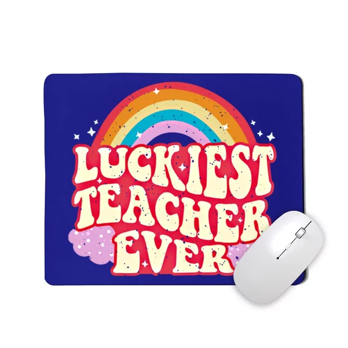 Luckiest Teacher Ever Retro St Patricks Day Lucky Rainbow Great Gift Mousepad