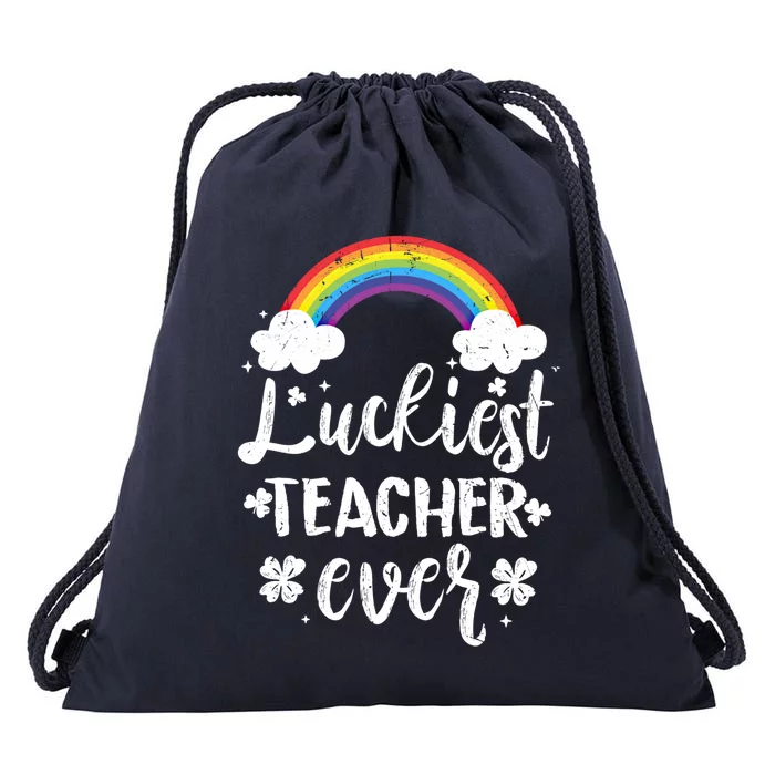 Luckiest Teacher Ever St Patricks Day Lucky Shamrock Rainbow Gift Drawstring Bag