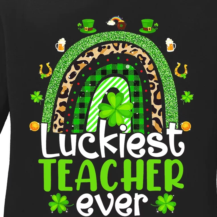 Luckiest Teacher Ever Rainbow St Patricks Day Ladies Long Sleeve Shirt