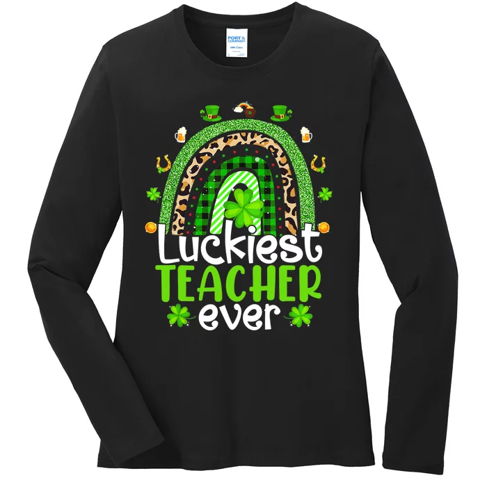 Luckiest Teacher Ever Rainbow St Patricks Day Ladies Long Sleeve Shirt