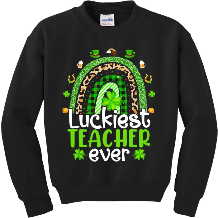 Luckiest Teacher Ever Rainbow St Patricks Day Kids Sweatshirt