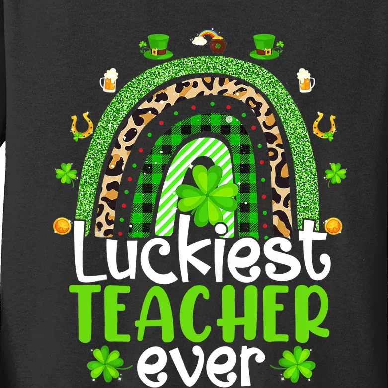 Luckiest Teacher Ever Rainbow St Patricks Day Kids Long Sleeve Shirt