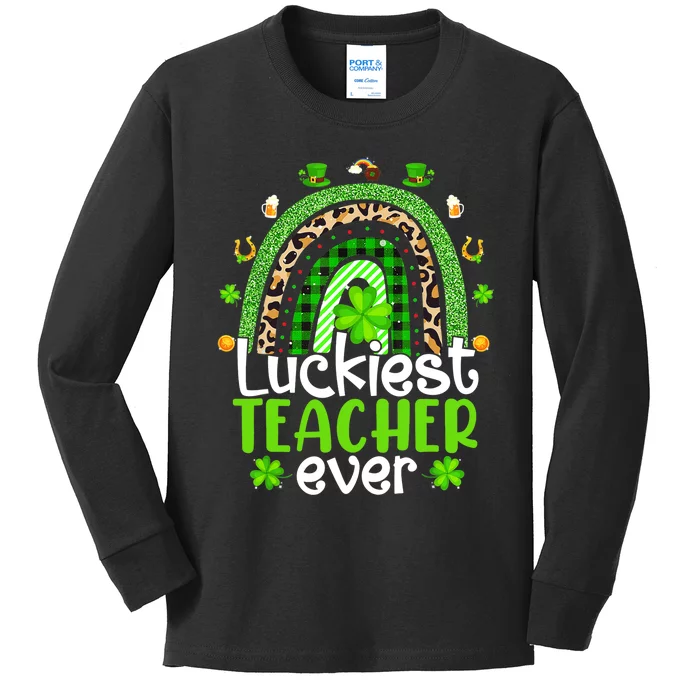 Luckiest Teacher Ever Rainbow St Patricks Day Kids Long Sleeve Shirt