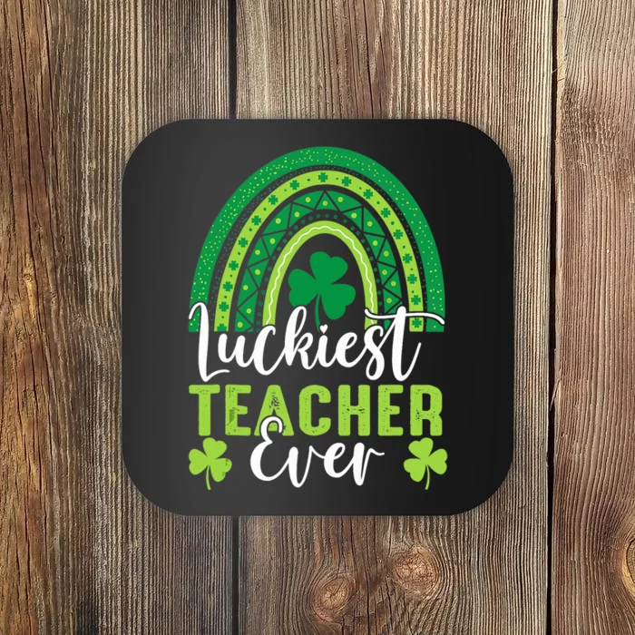 Luckiest Teacher Ever Rainbow Shamrock St Patrick's Day Coaster