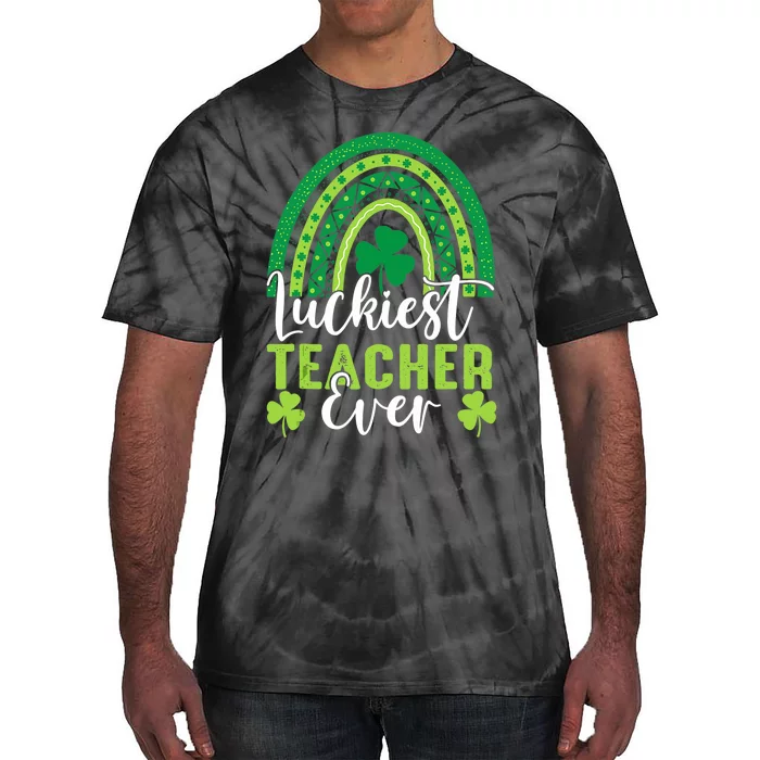 Luckiest Teacher Ever Rainbow Shamrock St Patrick's Day Tie-Dye T-Shirt