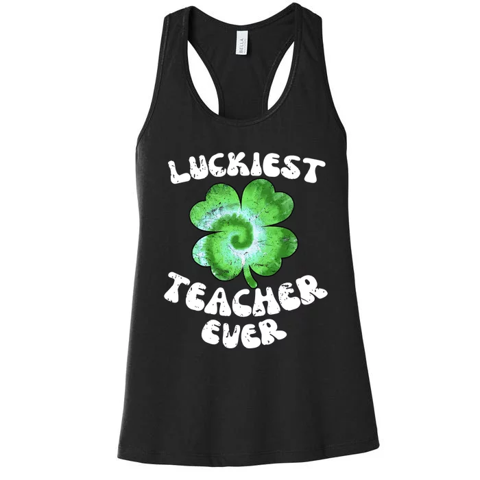 Luckiest Teacher Ever Tie Dye Clover Saint Patrick's Day Women's Racerback Tank