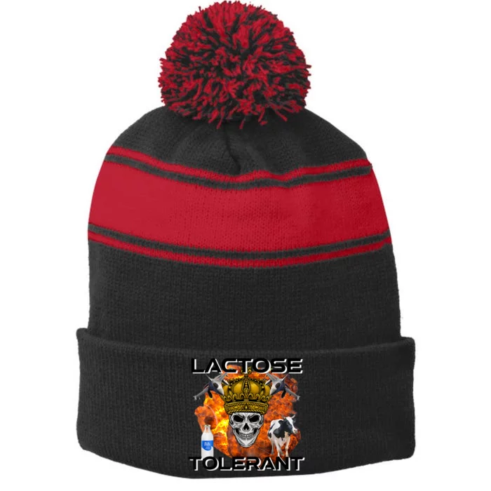 Lactose Tolerant Funny Trendy Design Meme Stripe Pom Pom Beanie