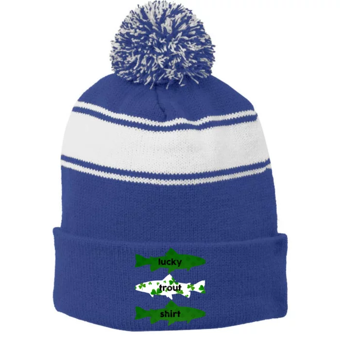 Lucky Trout Fly Fishing St Patrick's Day Shamrock Funny Gift Stripe Pom Pom Beanie