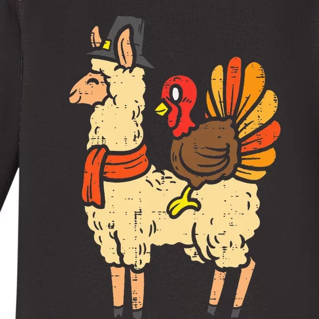 Llama Turkey Funny Cute Animals Thanksgiving Baby Long Sleeve Bodysuit