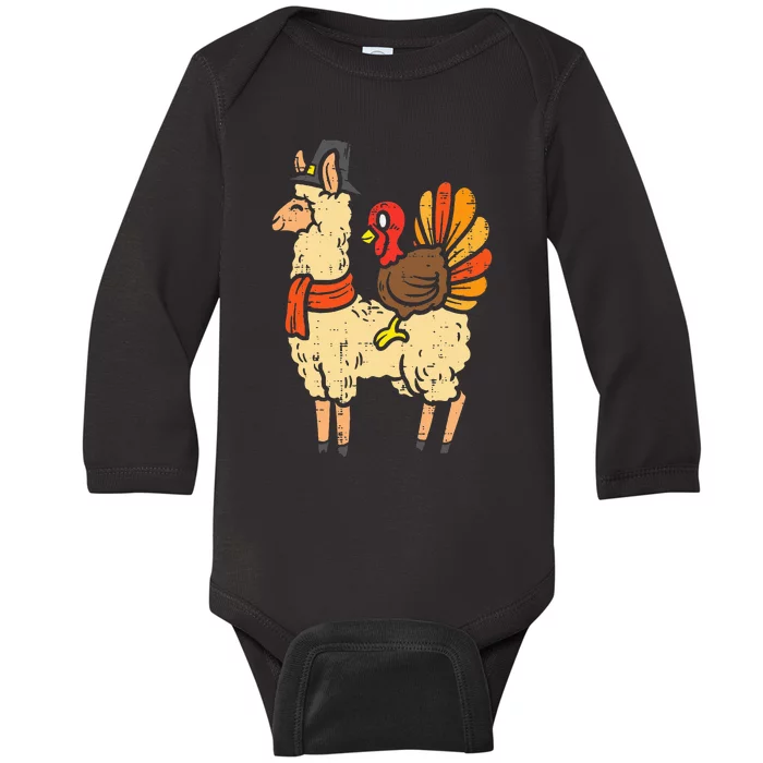 Llama Turkey Funny Cute Animals Thanksgiving Baby Long Sleeve Bodysuit