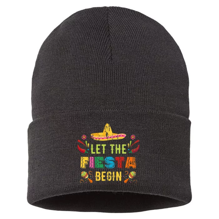 Let The Fiesta Begin Funny Cinco De Mayo Mexican Sustainable Knit Beanie