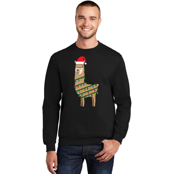 Llama Tree Funny Christmas Lights Santa Hat Holiday Gift Sweatshirt