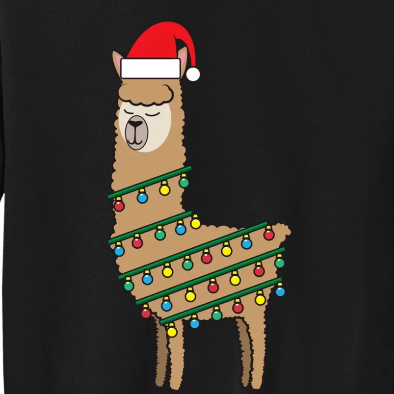 Llama Tree Funny Christmas Lights Santa Hat Holiday Gift Sweatshirt