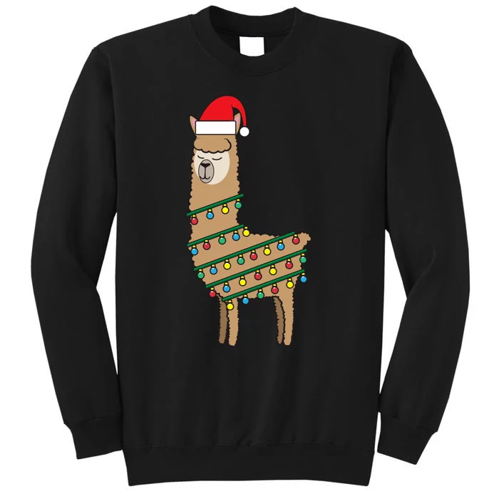 Llama Tree Funny Christmas Lights Santa Hat Holiday Gift Sweatshirt