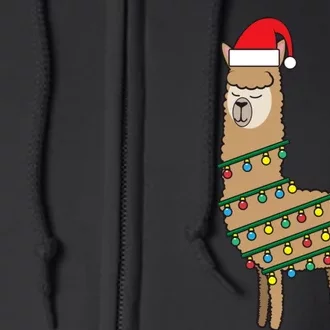 Llama Tree Funny Christmas Lights Santa Hat Holiday Gift Full Zip Hoodie