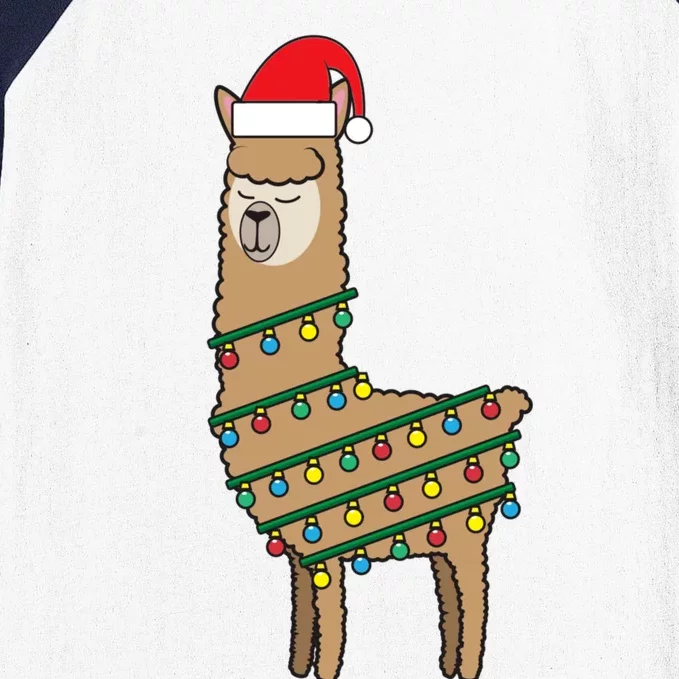 Llama Tree Funny Christmas Lights Santa Hat Holiday Gift Baseball Sleeve Shirt