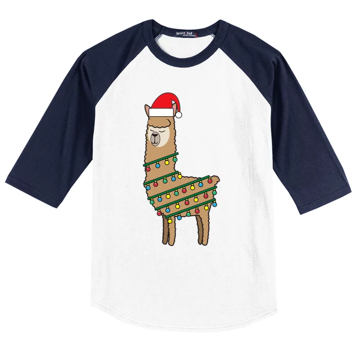 Llama Tree Funny Christmas Lights Santa Hat Holiday Gift Baseball Sleeve Shirt