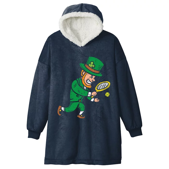 Leprechaun Tennis Funny St Patricks Day Sports Gift Hooded Wearable Blanket