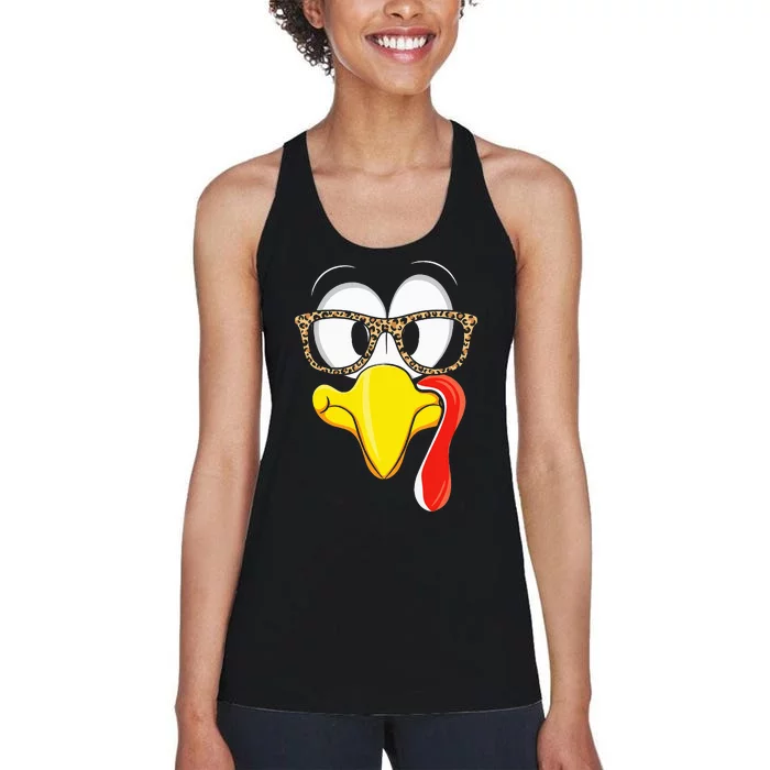 Leopard Turkey Face Happy Thanksgiving Day Women's Racerback Tank