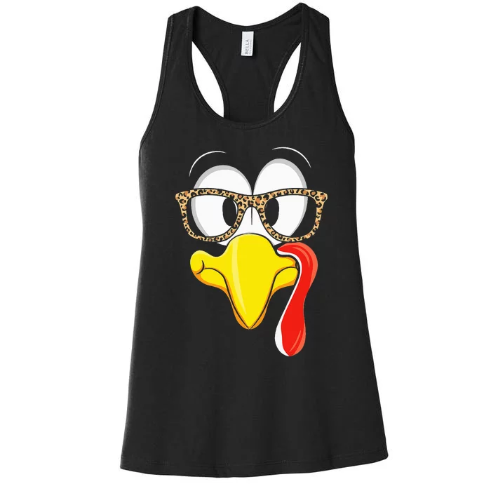 Leopard Turkey Face Happy Thanksgiving Day Women's Racerback Tank