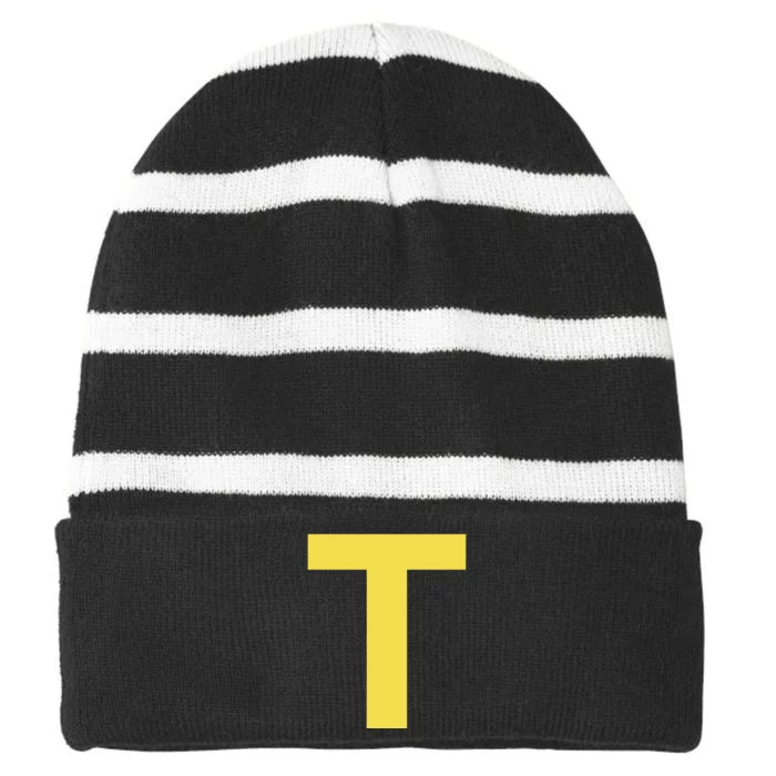 Letter T Funny Chipmunk Group Matching Halloween Costume Striped Beanie with Solid Band