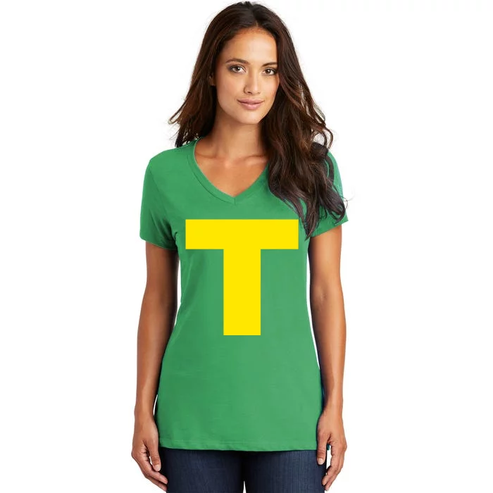 Letter T Funny Chipmunk Group Matching Halloween Costume Women's V-Neck T-Shirt