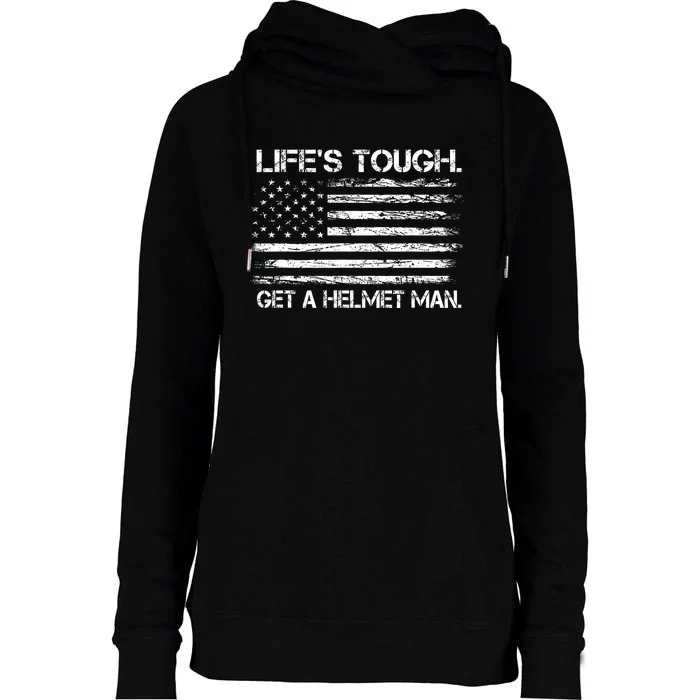 LifeS Tough Get A Helmet Man Vintage Usa Flag Womens Funnel Neck Pullover Hood