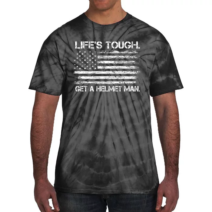 LifeS Tough Get A Helmet Man Vintage Usa Flag Tie-Dye T-Shirt