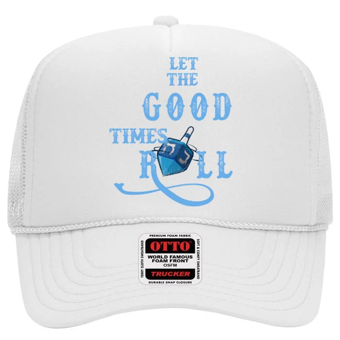 Let The Good Times Roll Raglan Hanukkah High Crown Mesh Trucker Hat