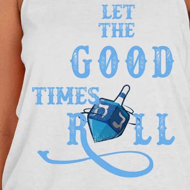 Let The Good Times Roll Raglan Hanukkah Women's Knotted Racerback Tank