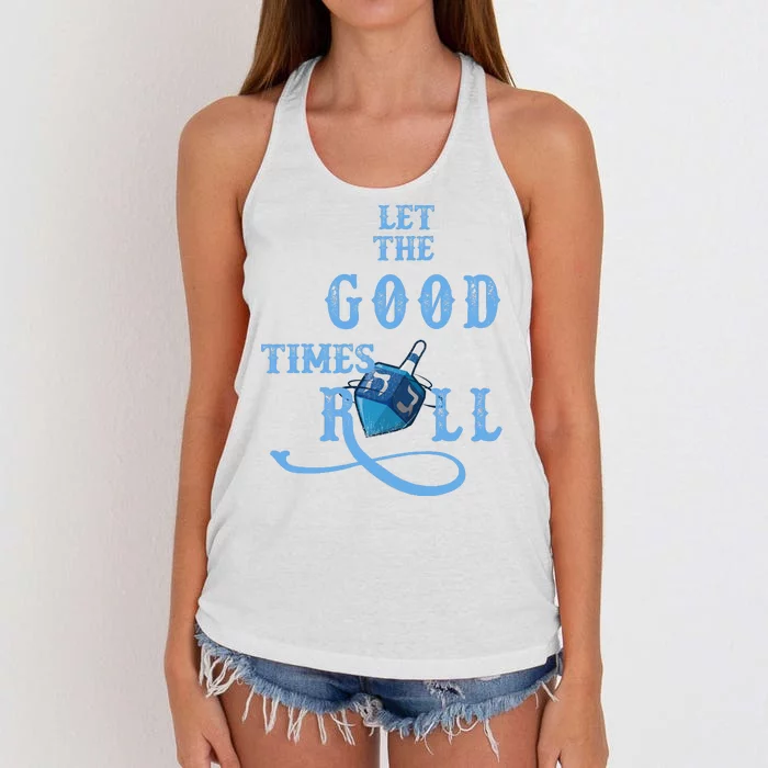 Let The Good Times Roll Raglan Hanukkah Women's Knotted Racerback Tank