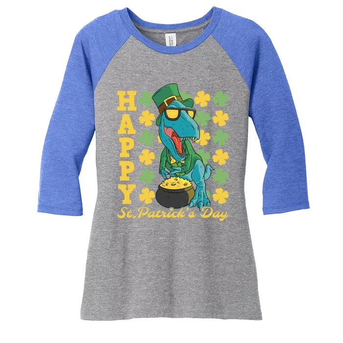 Lucky Tfunny Giftrex Happy St Patricks Day Irish Dinosaur Cool Gift Women's Tri-Blend 3/4-Sleeve Raglan Shirt