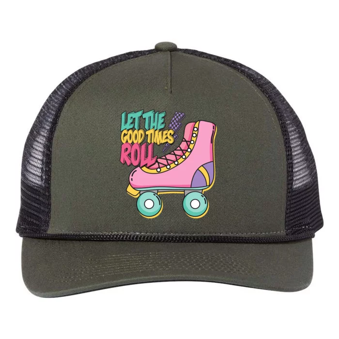 Let The Good Times Roll 80s Retro Roller Skate Retro Rope Trucker Hat Cap