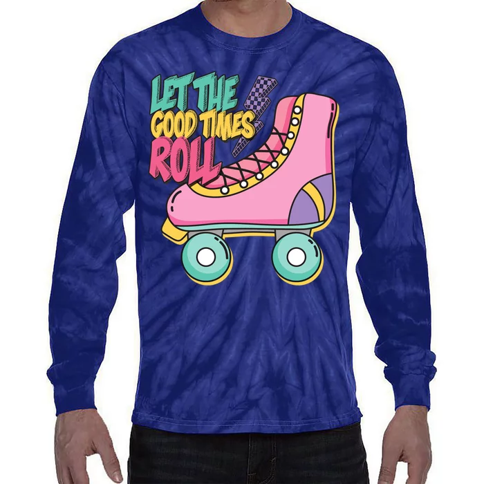 Let The Good Times Roll 80s Retro Roller Skate Tie-Dye Long Sleeve Shirt