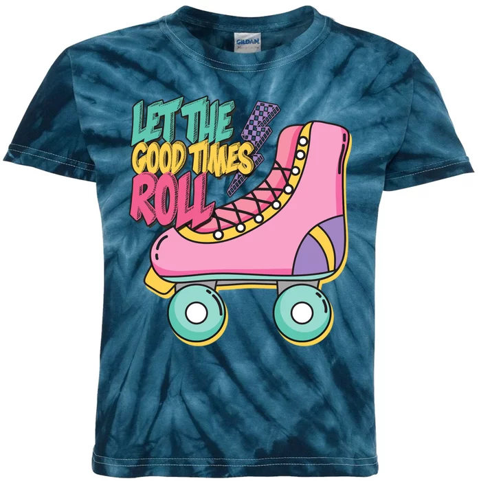 Let The Good Times Roll 80s Retro Roller Skate Kids Tie-Dye T-Shirt