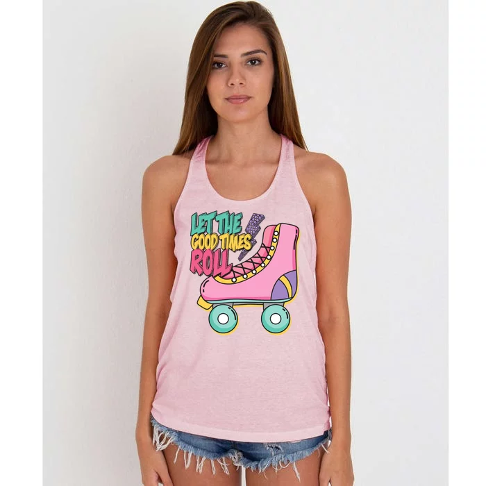 Let The Good Times Roll 80s Retro Roller Skate Women's Knotted Racerback Tank