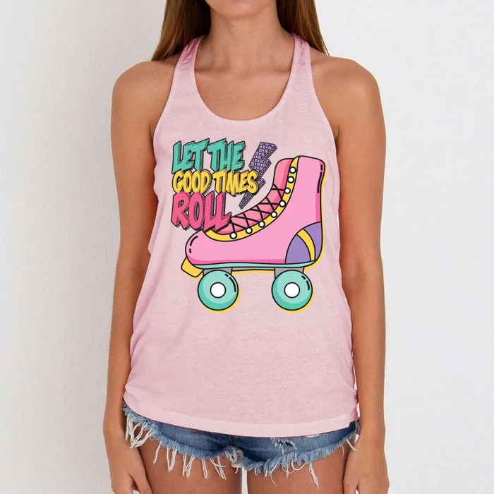 Let The Good Times Roll 80s Retro Roller Skate Women's Knotted Racerback Tank