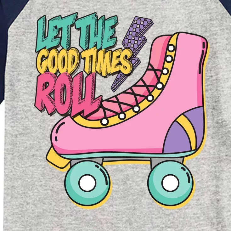 Let The Good Times Roll 80s Retro Roller Skate Kids Colorblock Raglan Jersey