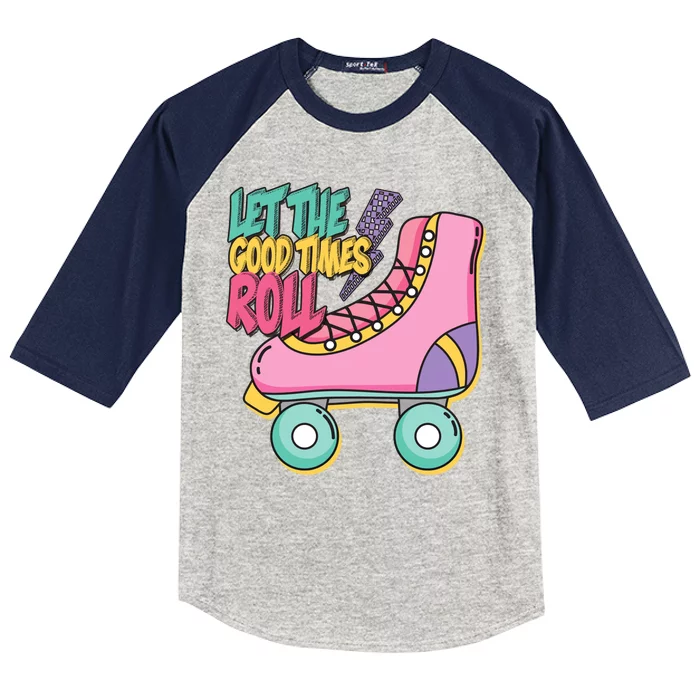 Let The Good Times Roll 80s Retro Roller Skate Kids Colorblock Raglan Jersey