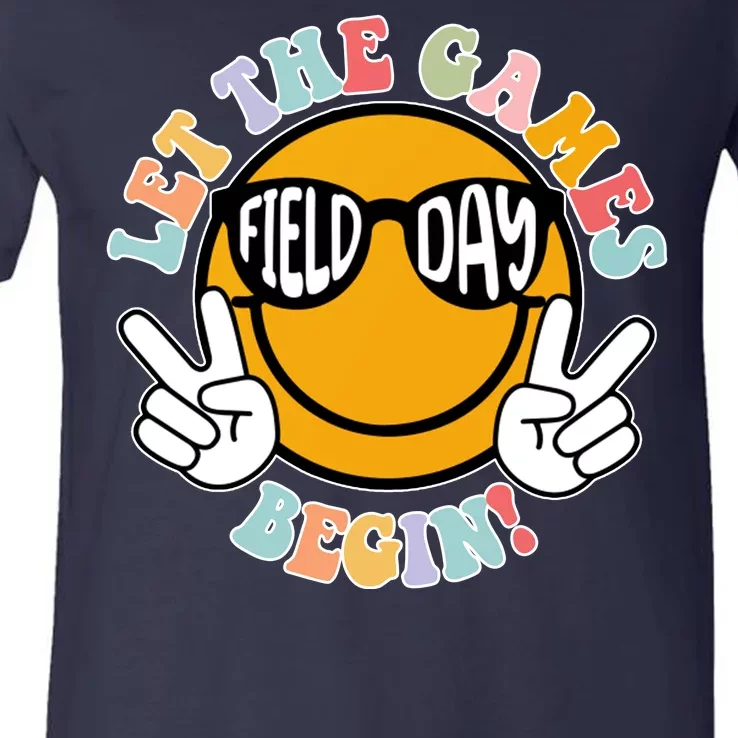 Let The Games Begin Field Day Smile Face V-Neck T-Shirt