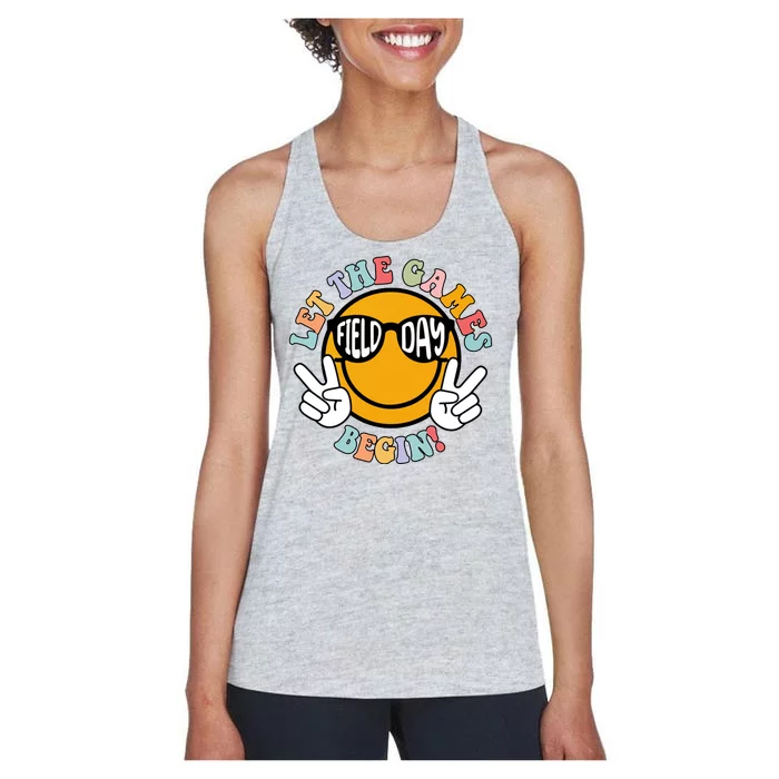 Let The Games Begin Field Day Smile Face Women's Racerback Tank