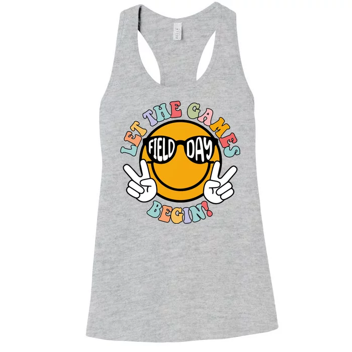 Let The Games Begin Field Day Smile Face Women's Racerback Tank