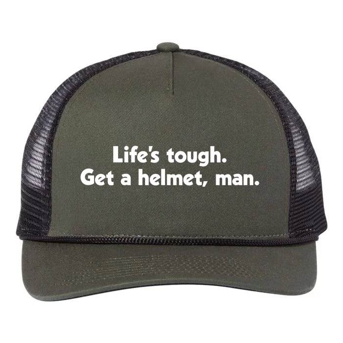 Lifes Tough. Get A Helmet Man. Retro Rope Trucker Hat Cap