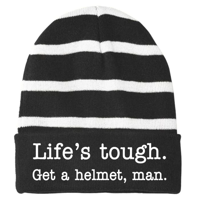 LifeS Tough Get A Helmet Man Funny Vintage Striped Beanie with Solid Band