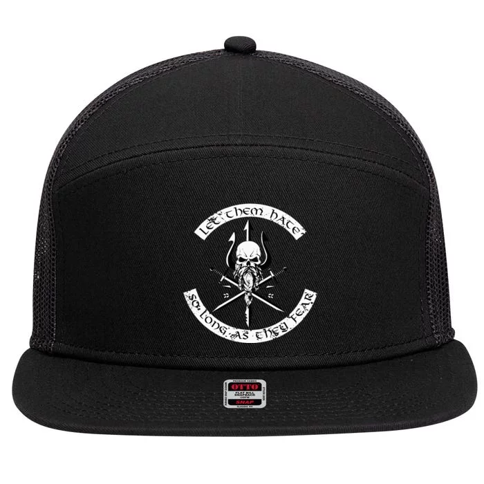 Let Them Hate So Long As They Fear. Skull With Trident 7 Panel Mesh Trucker Snapback Hat