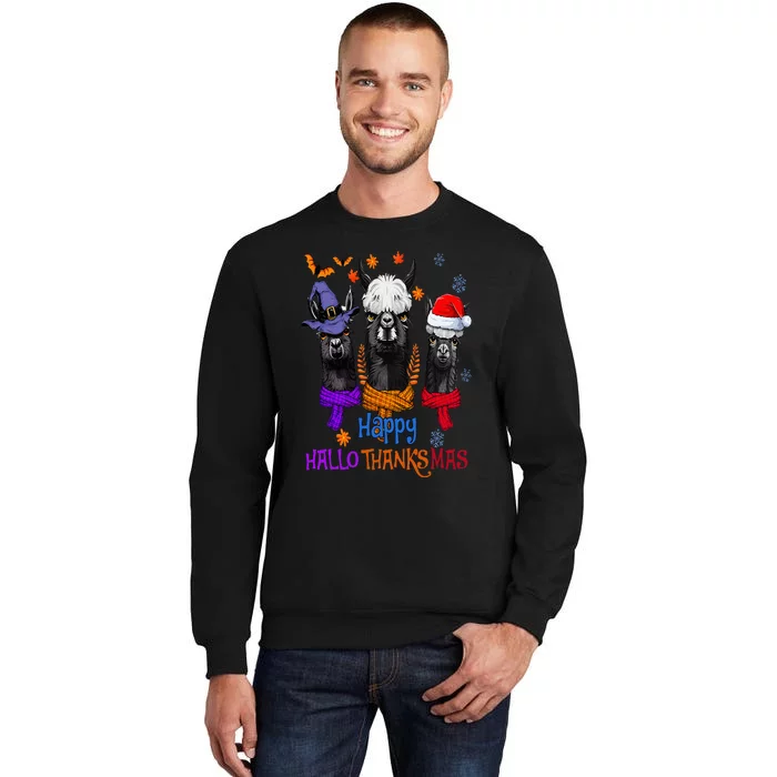 Llama Turkey Happy Hallothankmas Thanksgiving Sweatshirt